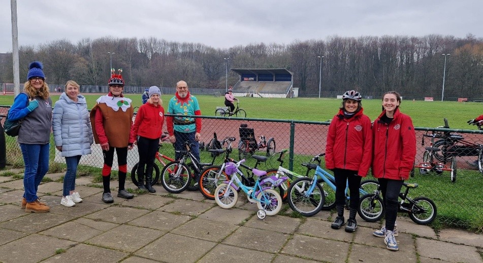 Volunteers with bikes